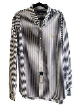 Ralph Lauren 100% Cotton Navy & White Stripe Button-Down Dress Casual Shirt-XXL